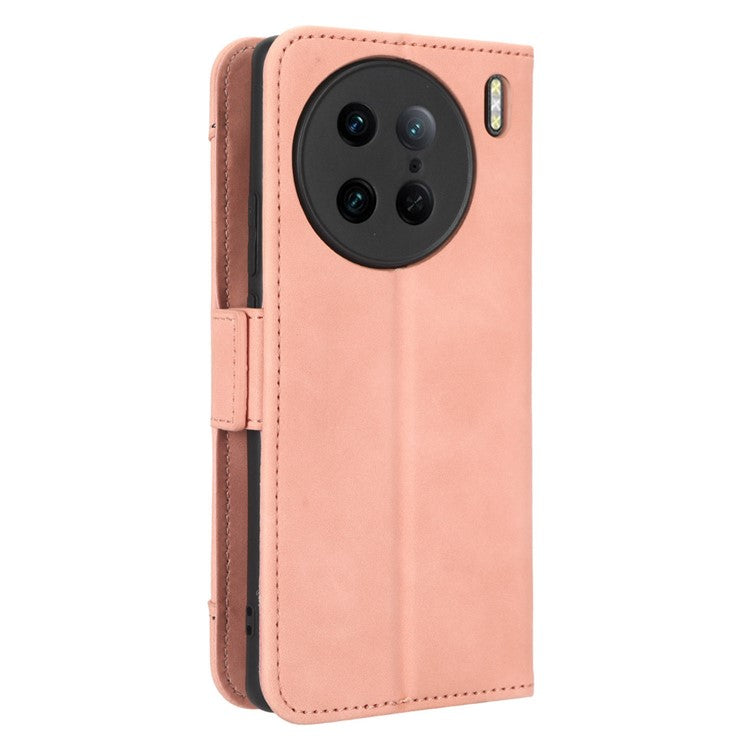 For vivo X90 Pro 5G Multiple Card Slots PU Leather Phone Cover Stand Wallet Phone Case - Pink