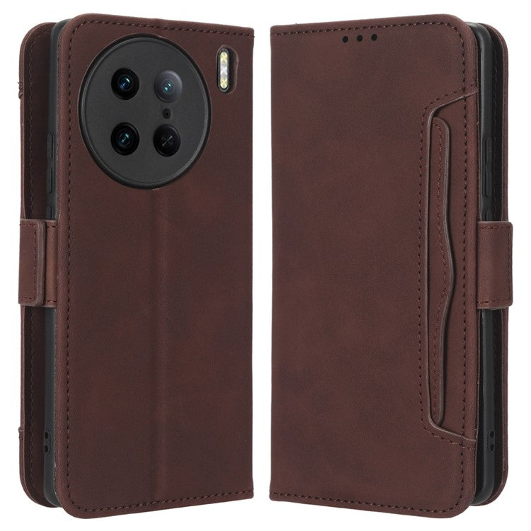 For vivo X90 Pro 5G Multiple Card Slots PU Leather Phone Cover Stand Wallet Phone Case - Brown