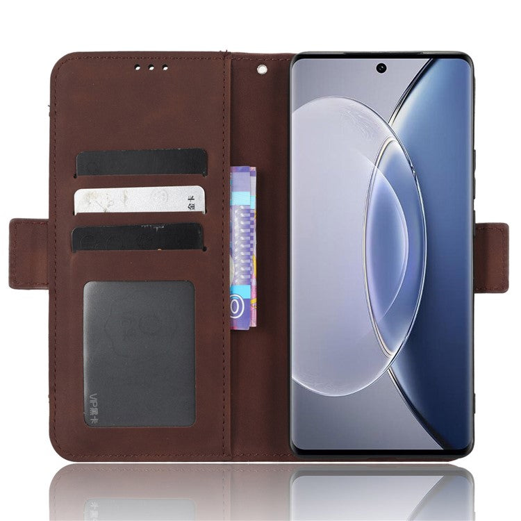 For vivo X90 Pro 5G Multiple Card Slots PU Leather Phone Cover Stand Wallet Phone Case - Brown