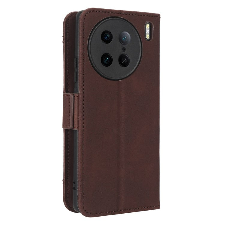 For vivo X90 Pro 5G Multiple Card Slots PU Leather Phone Cover Stand Wallet Phone Case - Brown