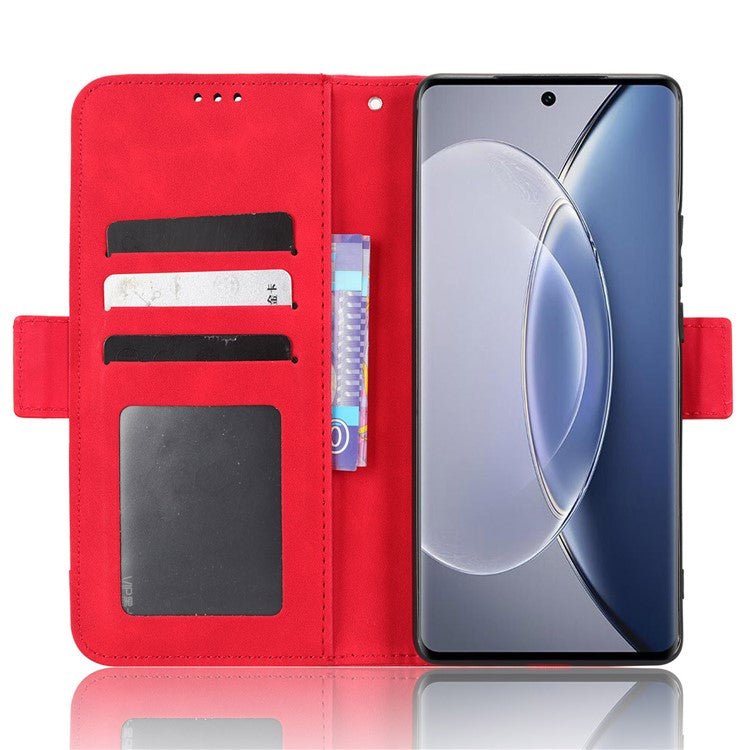 For vivo X90 Pro 5G Multiple Card Slots PU Leather Phone Cover Stand Wallet Phone Case - Red