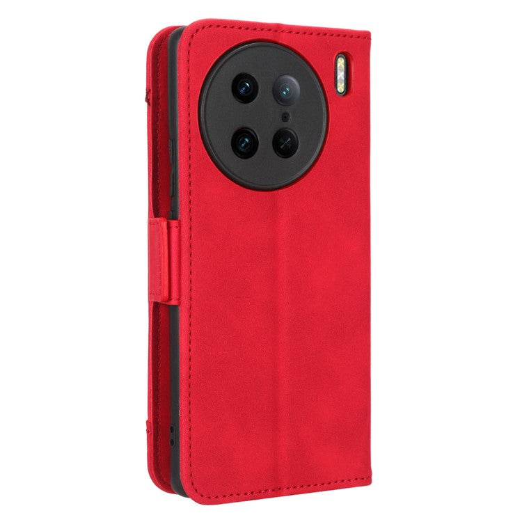 For vivo X90 Pro 5G Multiple Card Slots PU Leather Phone Cover Stand Wallet Phone Case - Red