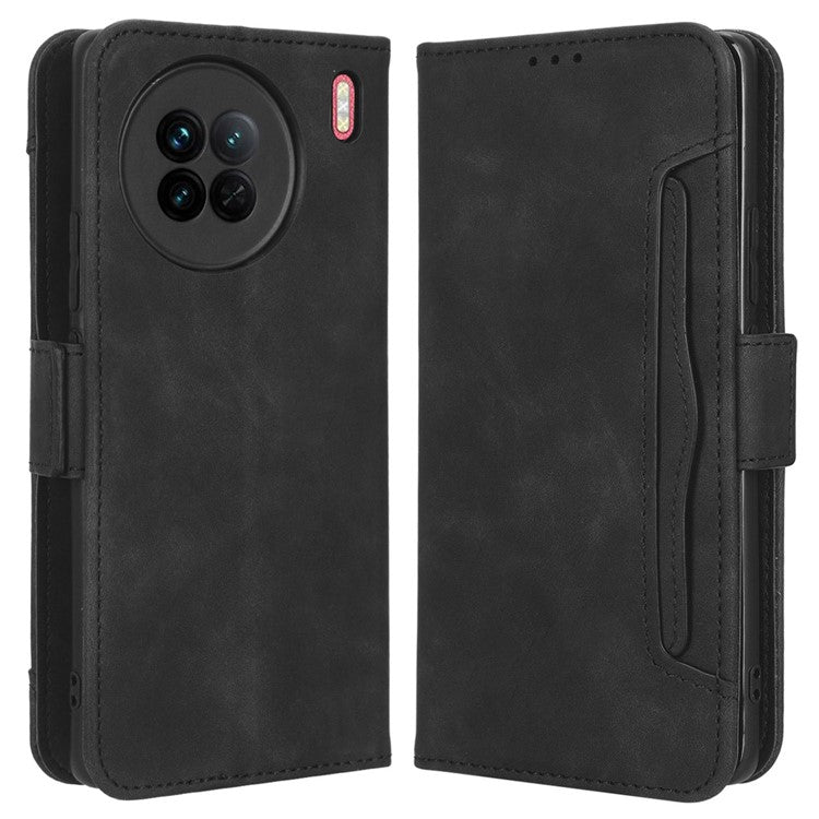 For vivo X90 5G PU Leather Phone Cover Multiple Card Slots Stand Wallet Drop Resistant Phone Case - Black