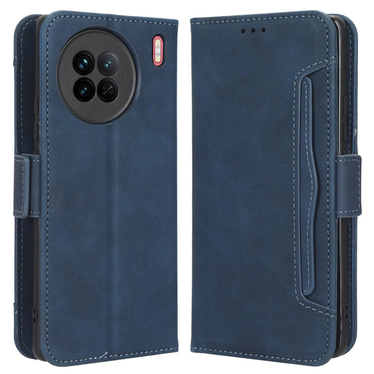 For vivo X90 5G PU Leather Phone Cover Multiple Card Slots Stand Wallet Drop Resistant Phone Case - Blue