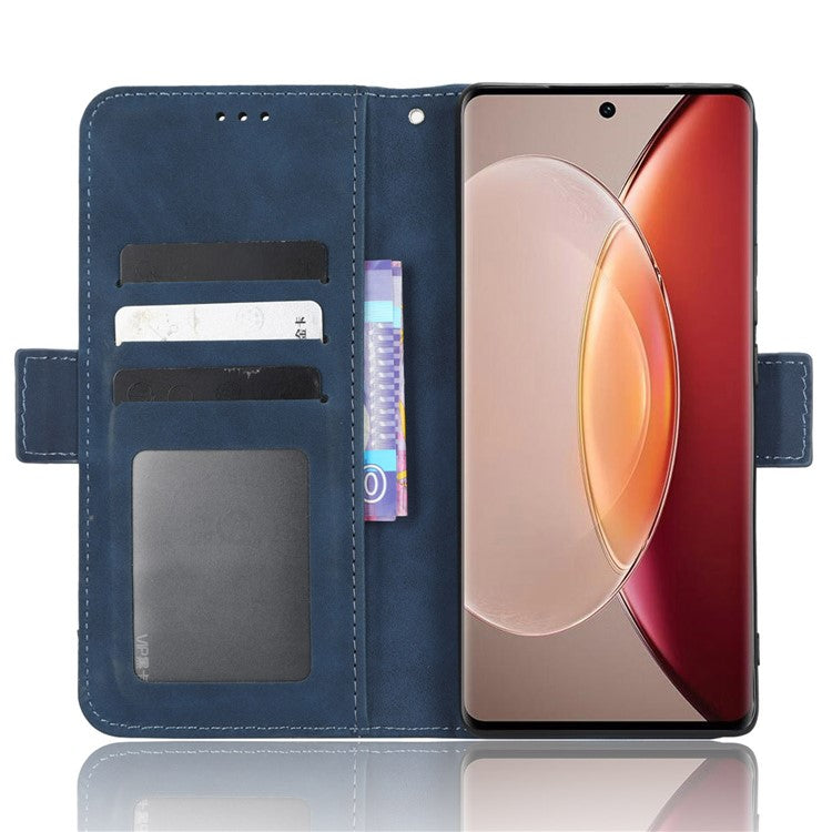 For vivo X90 5G PU Leather Phone Cover Multiple Card Slots Stand Wallet Drop Resistant Phone Case - Blue