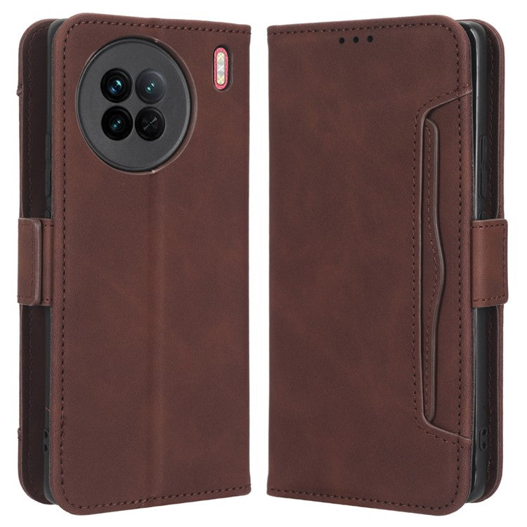 For vivo X90 5G PU Leather Phone Cover Multiple Card Slots Stand Wallet Drop Resistant Phone Case - Brown