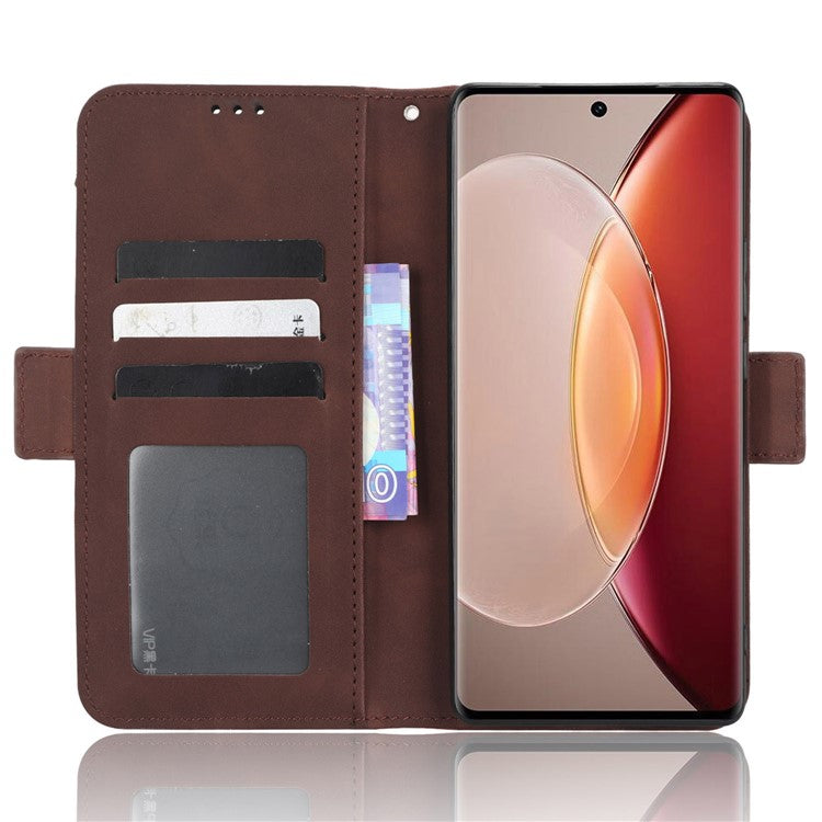 For vivo X90 5G PU Leather Phone Cover Multiple Card Slots Stand Wallet Drop Resistant Phone Case - Brown