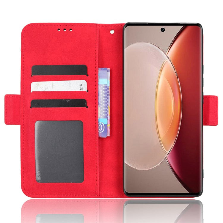 For vivo X90 5G PU Leather Phone Cover Multiple Card Slots Stand Wallet Drop Resistant Phone Case - Red