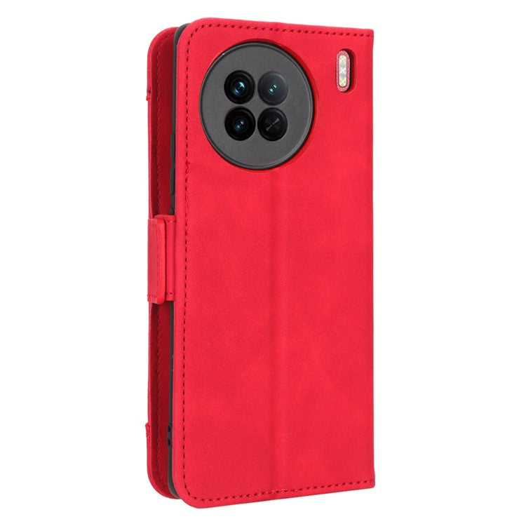 For vivo X90 5G PU Leather Phone Cover Multiple Card Slots Stand Wallet Drop Resistant Phone Case - Red