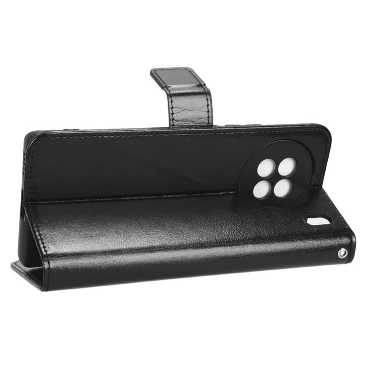 Crazy Horse Texture Wallet Stand Case for vivo X90 5G PU Leather Flip Phone Cover with Strap - Black