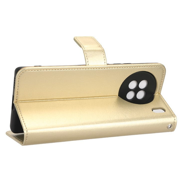 Crazy Horse Texture Wallet Stand Case for vivo X90 5G PU Leather Flip Phone Cover with Strap - Gold