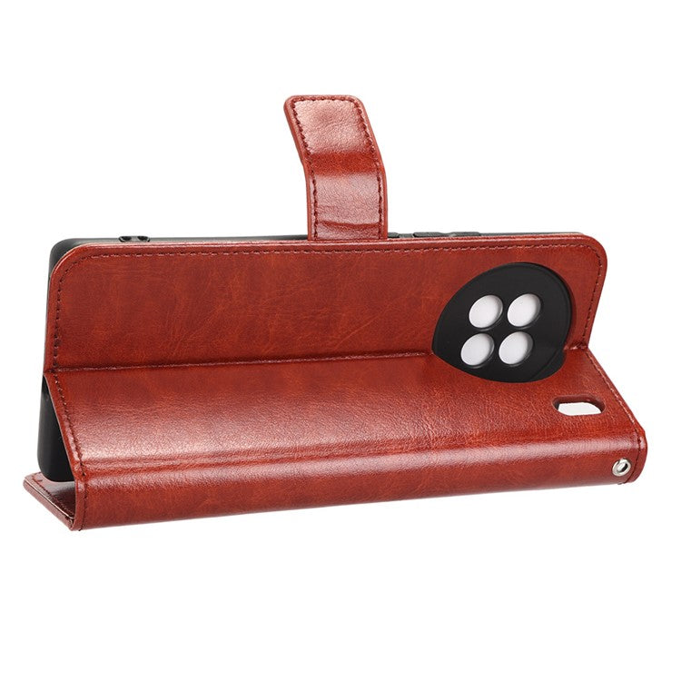 Crazy Horse Texture Wallet Stand Case for vivo X90 5G PU Leather Flip Phone Cover with Strap - Brown