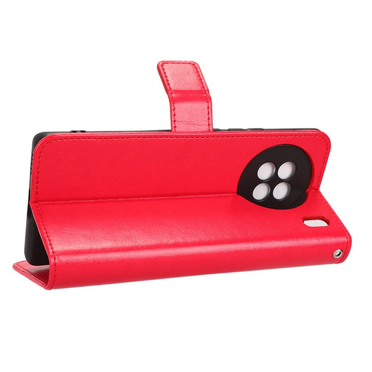 Crazy Horse Texture Wallet Stand Case for vivo X90 5G PU Leather Flip Phone Cover with Strap - Red