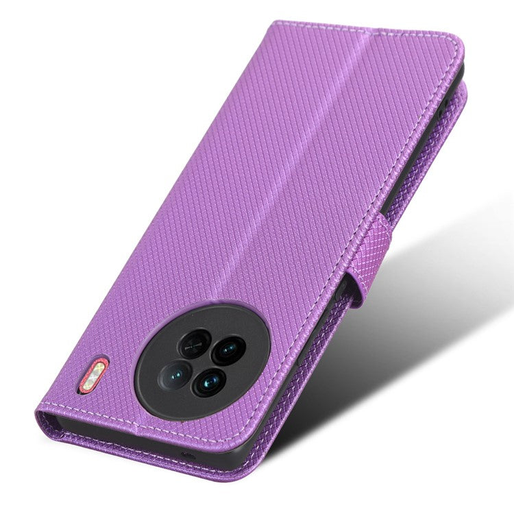 For vivo X90 5G Shockproof Wallet Stand Phone Case Diamond Texture Leather Mobile Phone Cover Shell - Purple