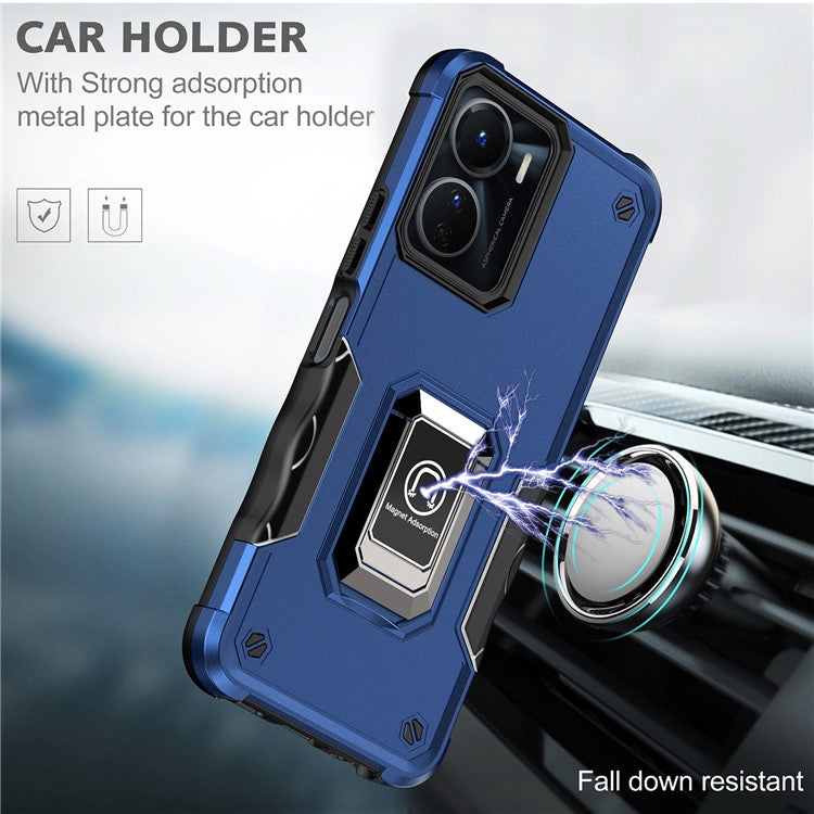 For vivo Y16 4G Phone Case Hard PC TPU Protective Cover with Kickstand - Blue