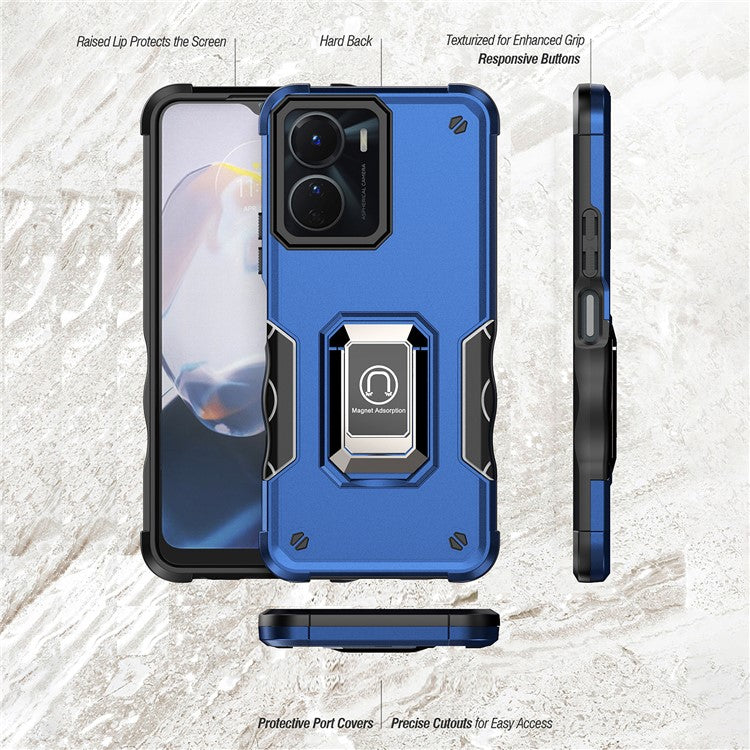 For vivo Y16 4G Phone Case Hard PC TPU Protective Cover with Kickstand - Blue