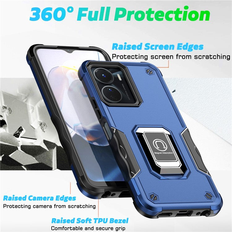 For vivo Y16 4G Phone Case Hard PC TPU Protective Cover with Kickstand - Black