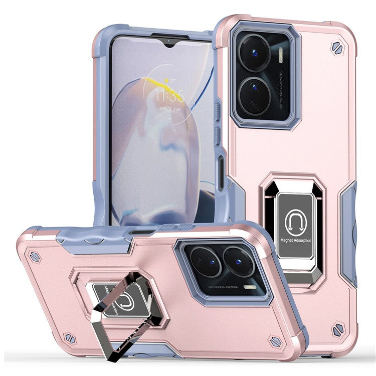 For vivo Y16 4G Phone Case Hard PC TPU Protective Cover with Kickstand - Rose Gold