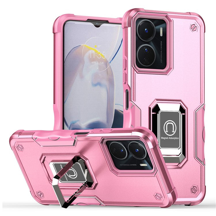 For vivo Y16 4G Phone Case Hard PC TPU Protective Cover with Kickstand - Pink