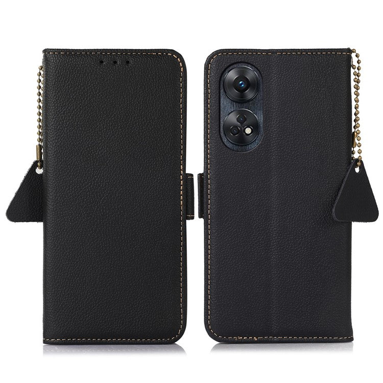 TJ Leather Phone Case for Oppo Reno8 T 4G RFID Blocking Stand Wallet Full Protection Phone Cover - Black