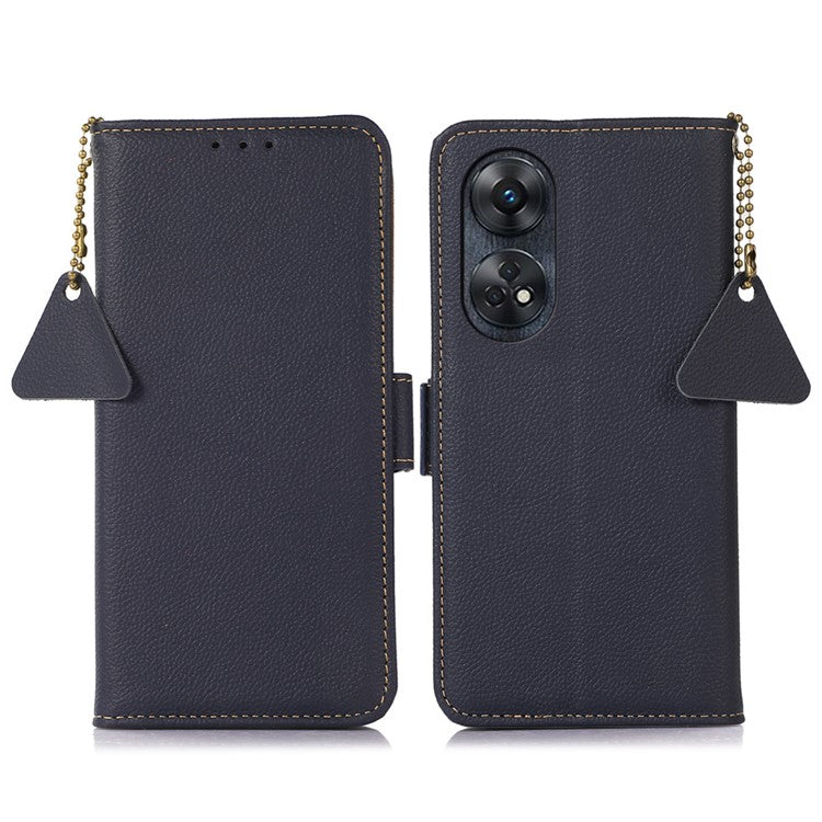 TJ Leather Phone Case for Oppo Reno8 T 4G RFID Blocking Stand Wallet Full Protection Phone Cover - Blue