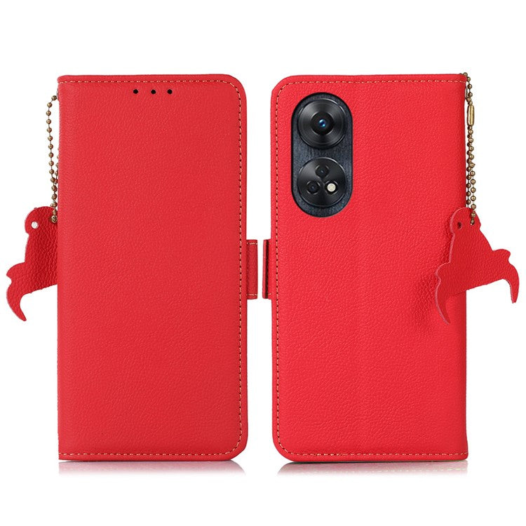 TJ Leather Phone Case for Oppo Reno8 T 4G RFID Blocking Stand Wallet Full Protection Phone Cover - Red