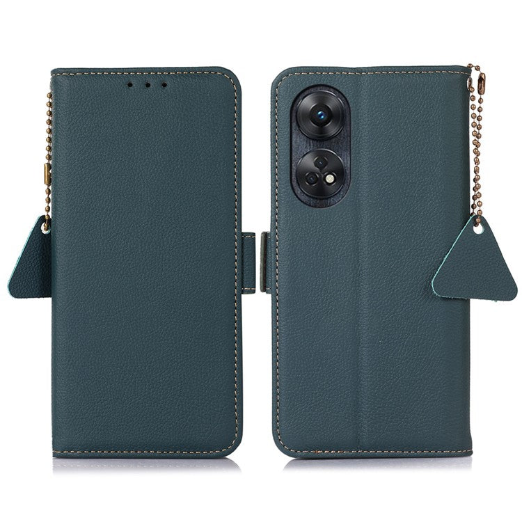 TJ Leather Phone Case for Oppo Reno8 T 4G RFID Blocking Stand Wallet Full Protection Phone Cover - Green