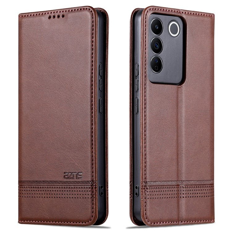 AZNS For vivo S16e 5G Shockproof Cell Phone Case PU Leather Wallet Stand Magnetic Phone Cover - Coffee