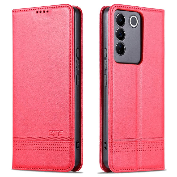 AZNS For vivo S16e 5G Shockproof Cell Phone Case PU Leather Wallet Stand Magnetic Phone Cover - Red