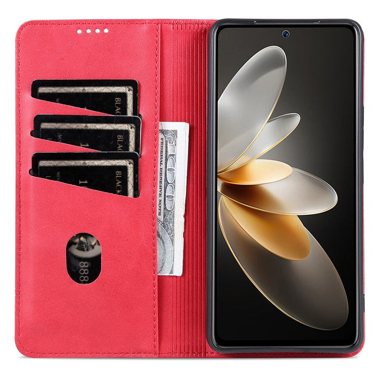 AZNS For vivo S16e 5G Shockproof Cell Phone Case PU Leather Wallet Stand Magnetic Phone Cover - Red