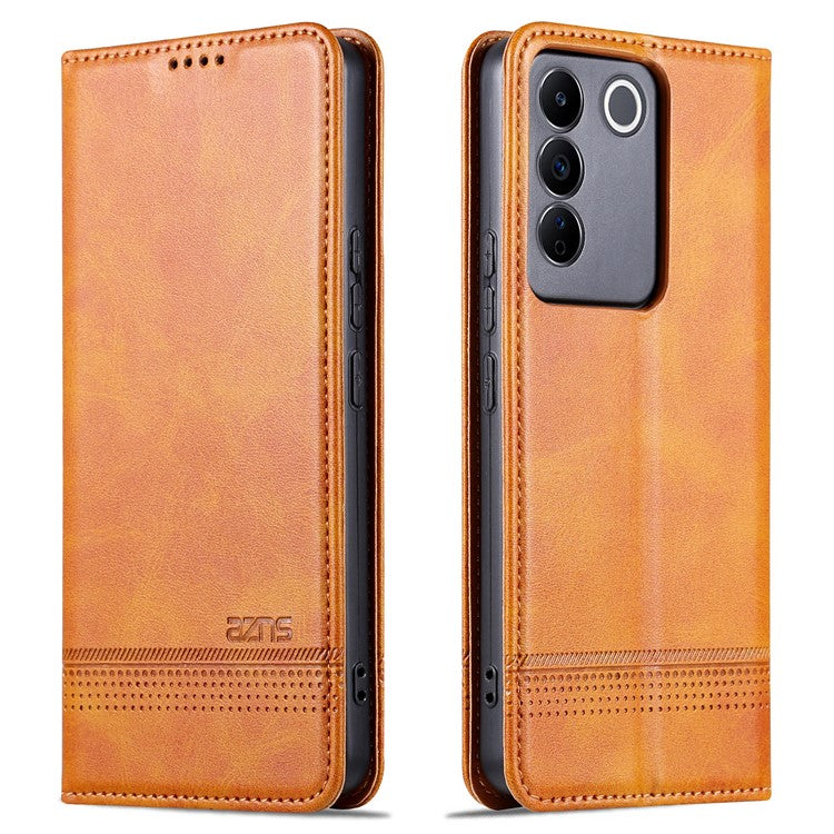 AZNS For vivo S16e 5G Shockproof Cell Phone Case PU Leather Wallet Stand Magnetic Phone Cover - Brown