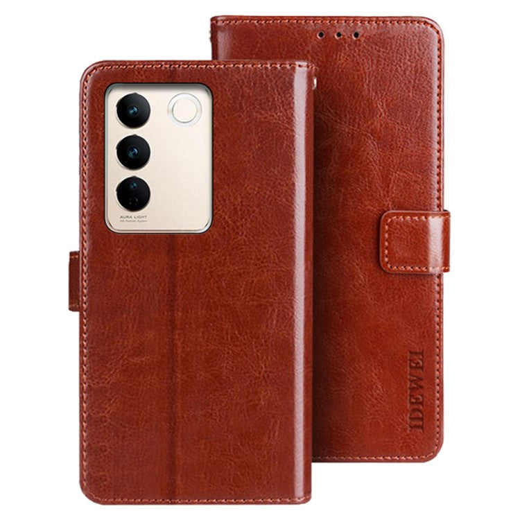 IDEWEI For vivo V27 5G PU Leather Stand Phone Case Folio Magnetic Wallet Phone Holder Cover - Brown