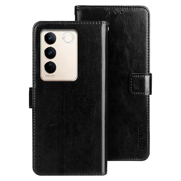 IDEWEI For vivo V27 5G PU Leather Stand Phone Case Folio Magnetic Wallet Phone Holder Cover - Black