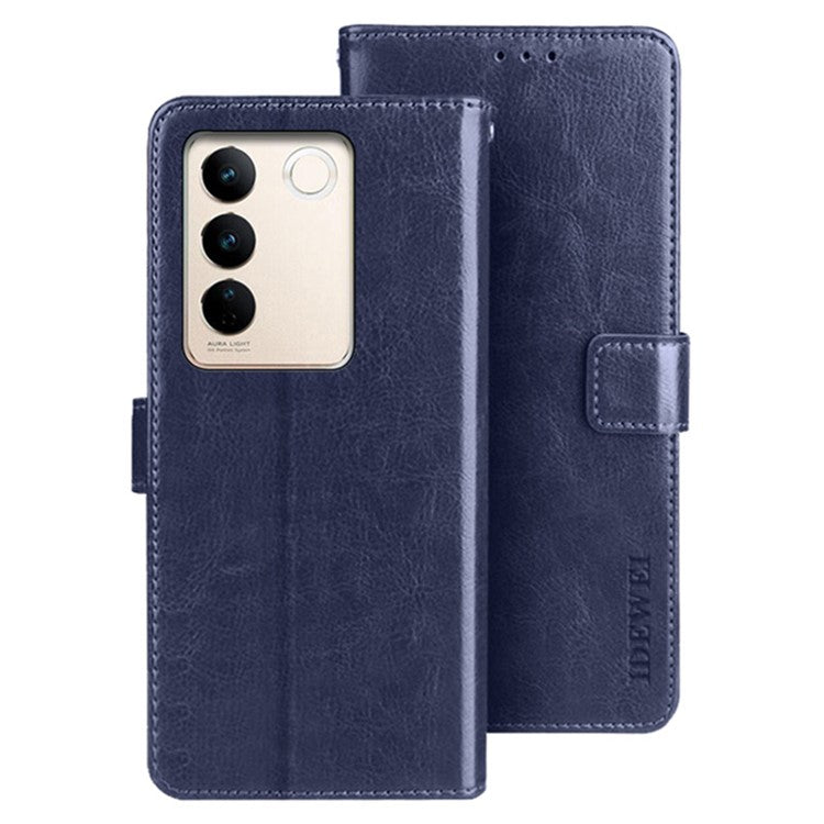 IDEWEI For vivo V27 5G PU Leather Stand Phone Case Folio Magnetic Wallet Phone Holder Cover - Dark Blue