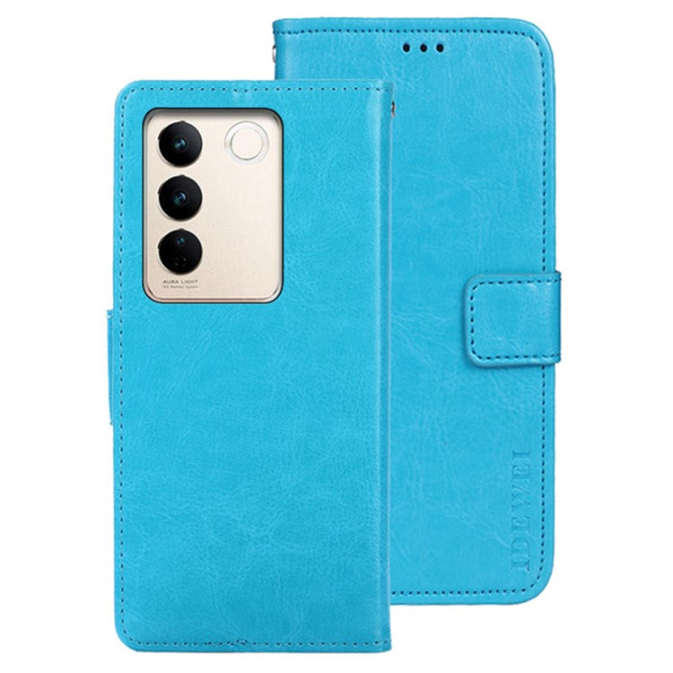 IDEWEI For vivo V27 5G PU Leather Stand Phone Case Folio Magnetic Wallet Phone Holder Cover - Sky Blue