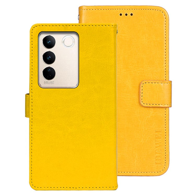 IDEWEI For vivo V27 5G PU Leather Stand Phone Case Folio Magnetic Wallet Phone Holder Cover - Yellow