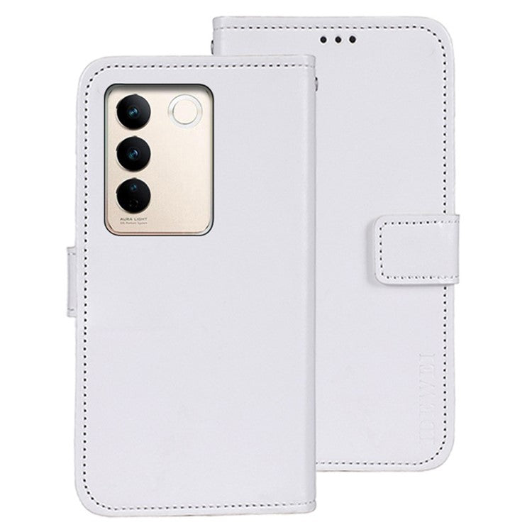 IDEWEI For vivo V27 5G PU Leather Stand Phone Case Folio Magnetic Wallet Phone Holder Cover - White