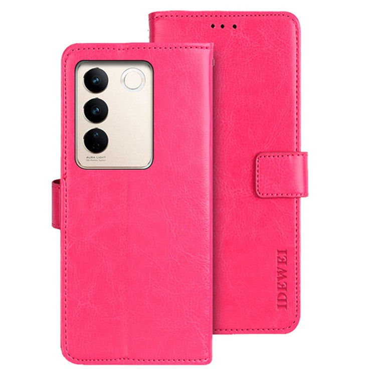 IDEWEI For vivo V27 5G PU Leather Stand Phone Case Folio Magnetic Wallet Phone Holder Cover - Rose