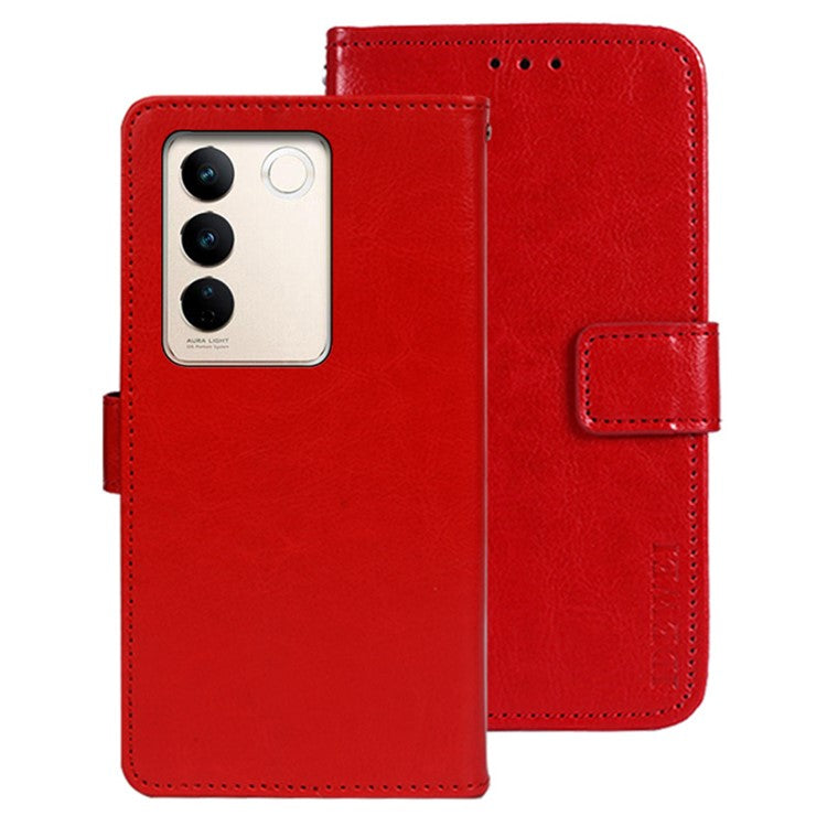 IDEWEI For vivo V27 5G PU Leather Stand Phone Case Folio Magnetic Wallet Phone Holder Cover - Red