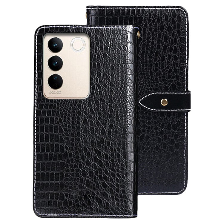 IDEWEI For vivo V27 5G Drop-proof Flip Leather Phone Cover Crocodile Texture Stand Wallet Phone Case - Black