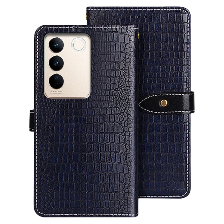 IDEWEI For vivo V27 5G Drop-proof Flip Leather Phone Cover Crocodile Texture Stand Wallet Phone Case - Blue