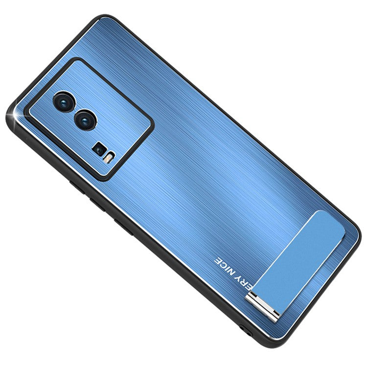 Cell Phone Cover for vivo iQOO Neo7 5G Kickstand TPU Frame Aluminium Alloy Back Brushed Phone Case - Blue