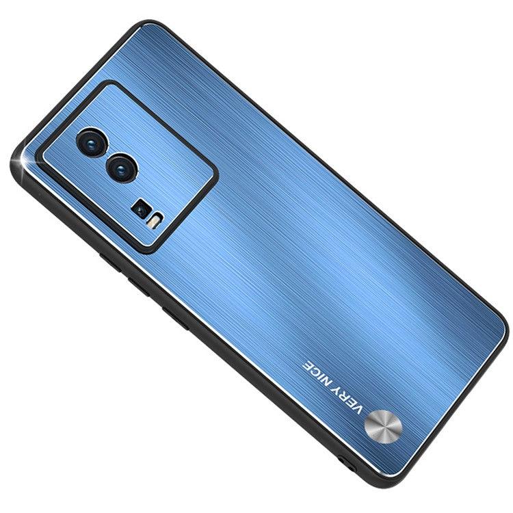 For vivo iQOO Neo7 5G TPU + Aluminium Alloy Back Phone Case Brushed Mobile Phone Cover - Blue