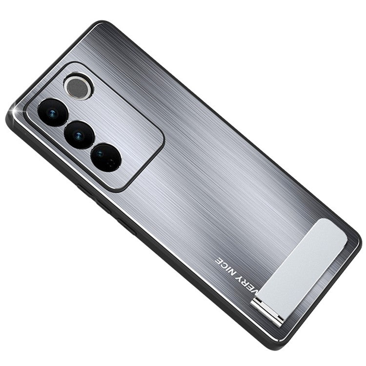 Brushed Phone Case for vivo S16e 5G Kickstand TPU Frame Aluminium Alloy Back Protective Cover - Silver