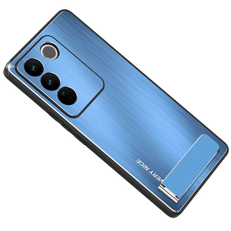 Brushed Aluminium Alloy Back Phone Case for vivo S16 Pro TPU Frame Kickstand Cell Phone Cover - Blue