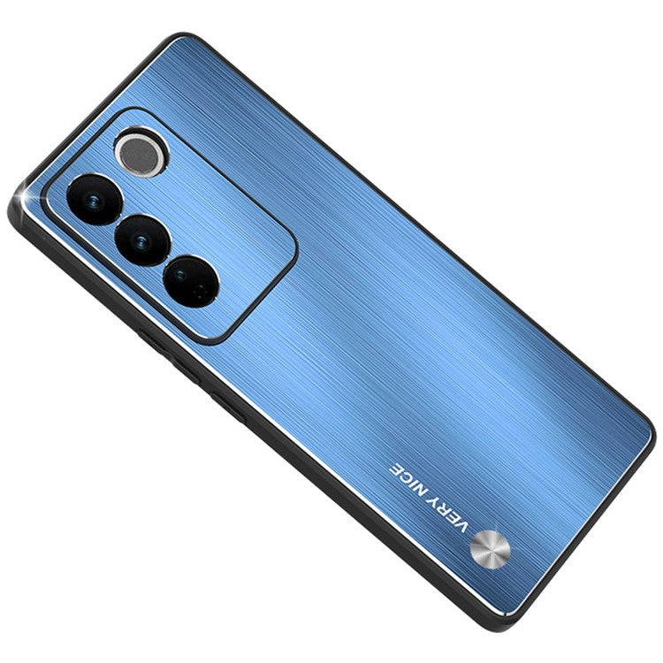 For vivo S16 Pro Brushed Cell Phone Case TPU + Aluminium Alloy Hybrid Phone Cover - Blue