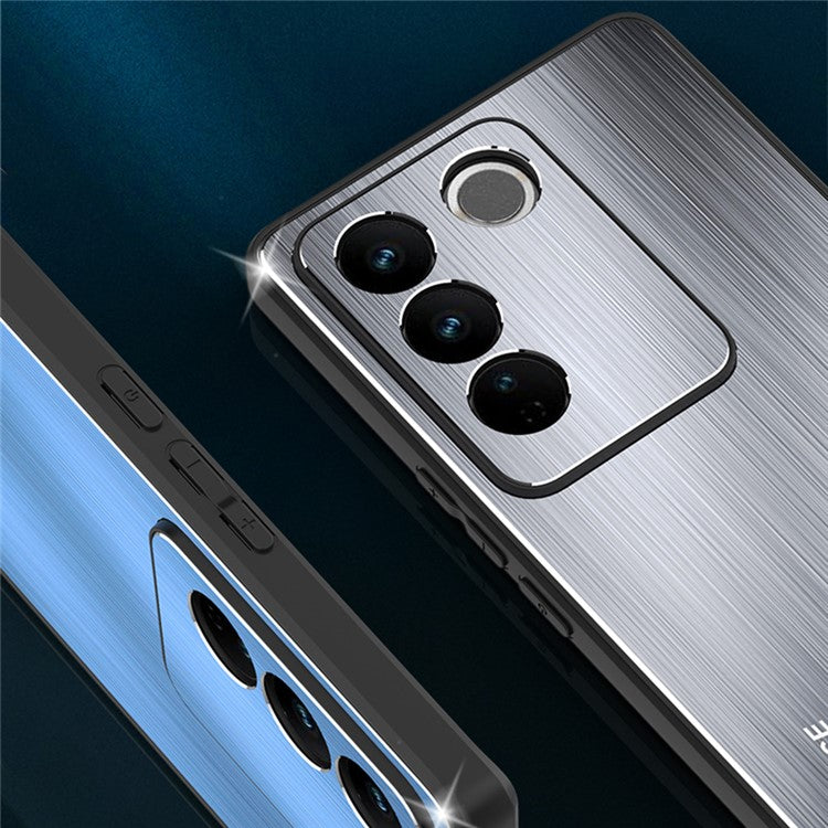 For vivo S16 Pro Brushed Cell Phone Case TPU + Aluminium Alloy Hybrid Phone Cover - Blue