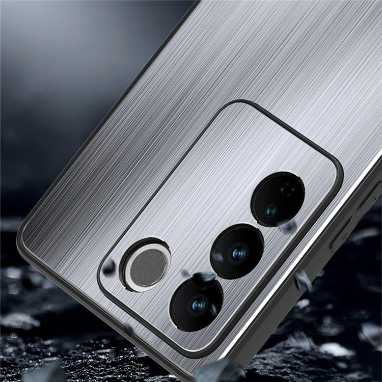 For vivo S16 Pro Brushed Cell Phone Case TPU + Aluminium Alloy Hybrid Phone Cover - Blue