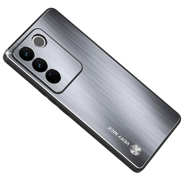 For vivo S16 Pro Brushed Cell Phone Case TPU + Aluminium Alloy Hybrid Phone Cover - Silver