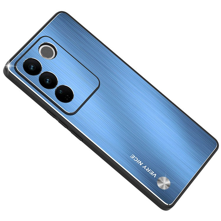 For vivo S16e 5G Anti-scratch Phone Case TPU Frame + Brushed Aluminium Alloy Back Phone Cover - Blue